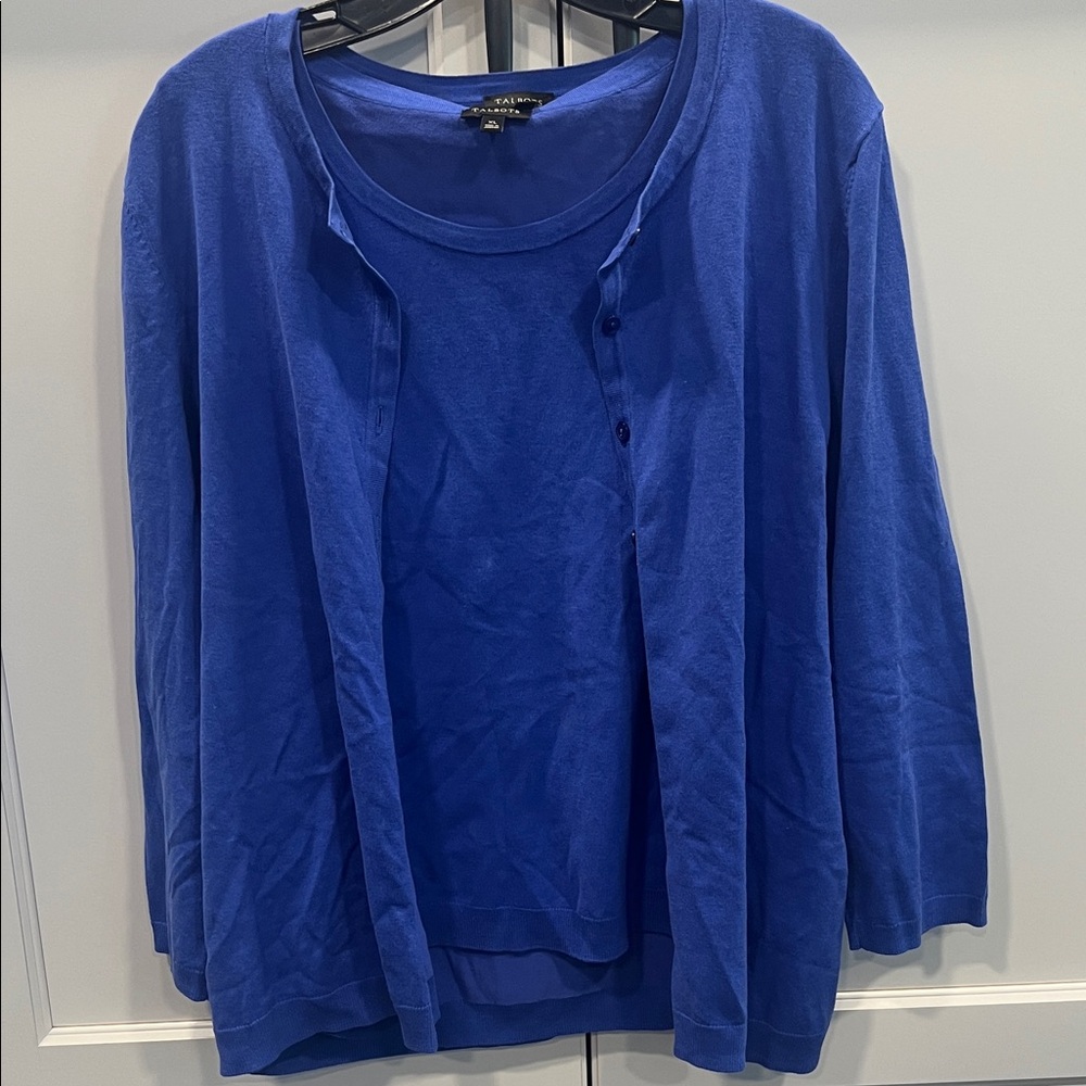 Talbots Women's Blue Button Down cardigan with matching tank.  It’s a set!!